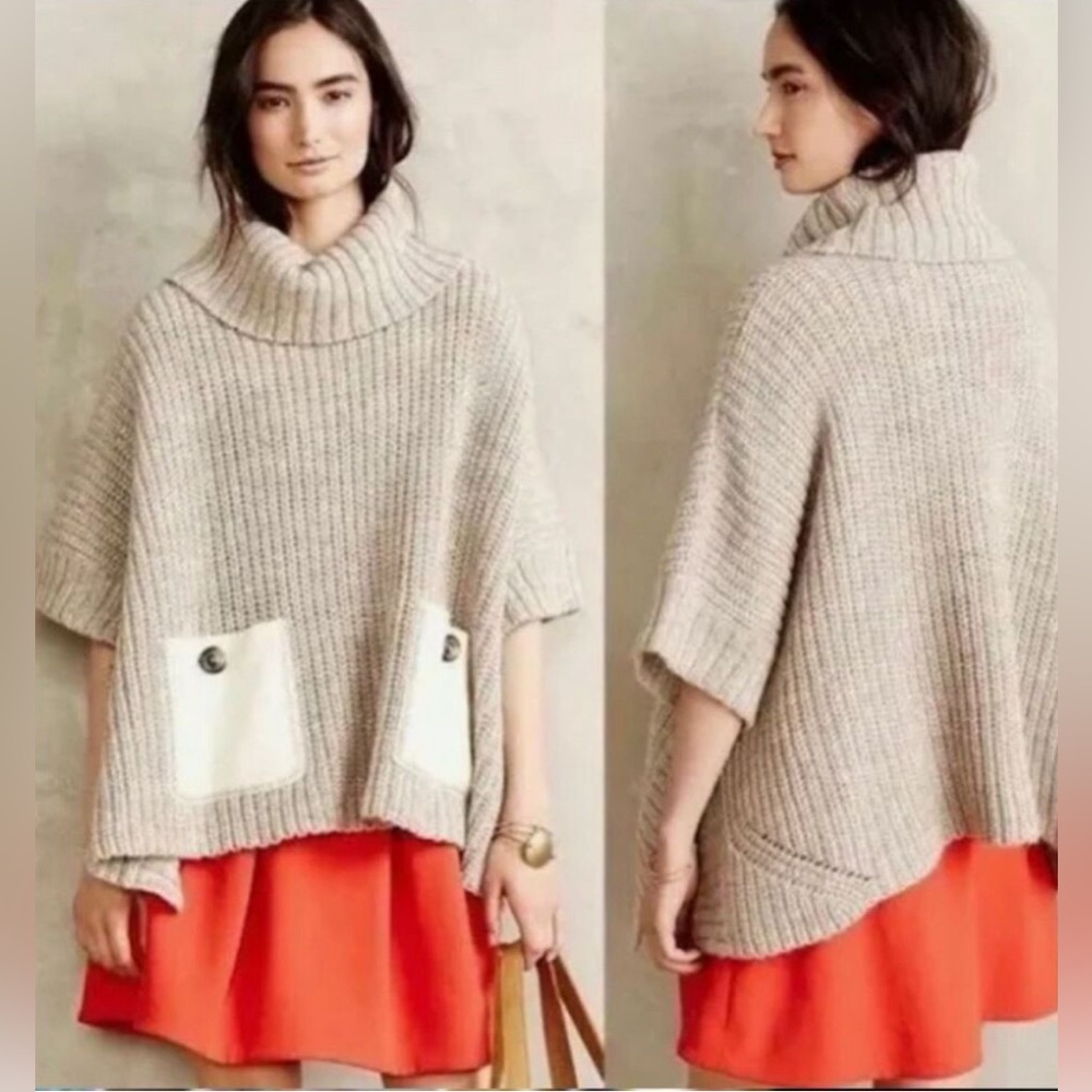 Anthropolgie sweater by Moth, Westwind Alpaca poncho with buttons & pockets